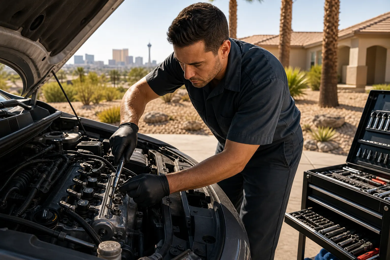 Tune-up service in a Las Vegas driveway